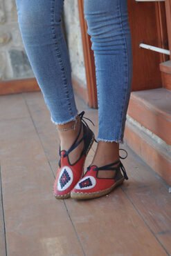 Kırmızı Lacivert İpli Model Desenli Çarık IMC01