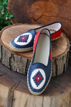 Lacivert Kırmızı Babet Model Desenli Çarık BMC05