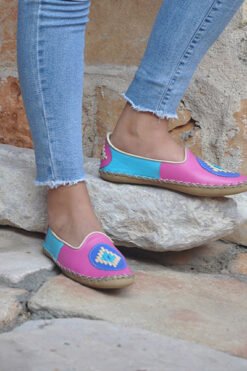 Pembe Turkuaz Babet Model Desenli Çarık BMC17