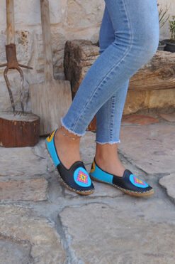 Siyah Turkuaz Babet Model Desenli Çarık BMC18