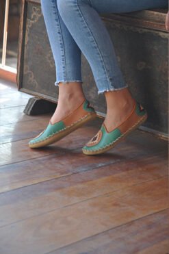 Mat Yeşil Taba Babet Model Desenli Çarık BMC19