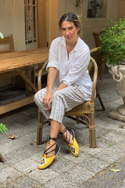 Sarı Siyah İpli Model Desenli Çarık-IMC04