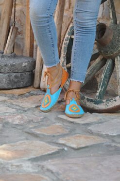 Turkuaz Turuncu İpli Model Desenli Çarık-IMC18