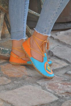 Alternative view of Turkuaz Turuncu İpli Model Desenli Çarık-IMC18